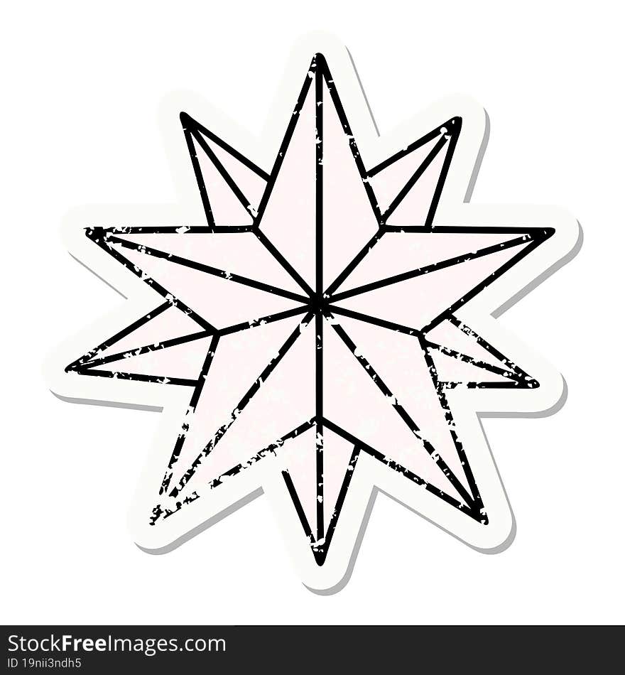 traditional distressed sticker tattoo of a star