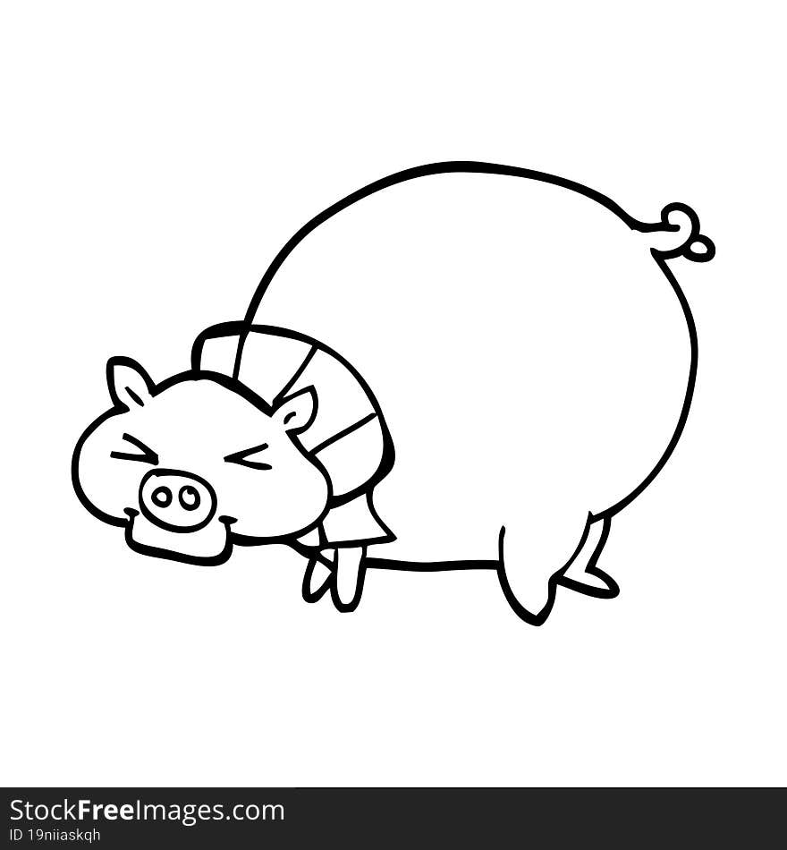 line drawing cartoon fat pig