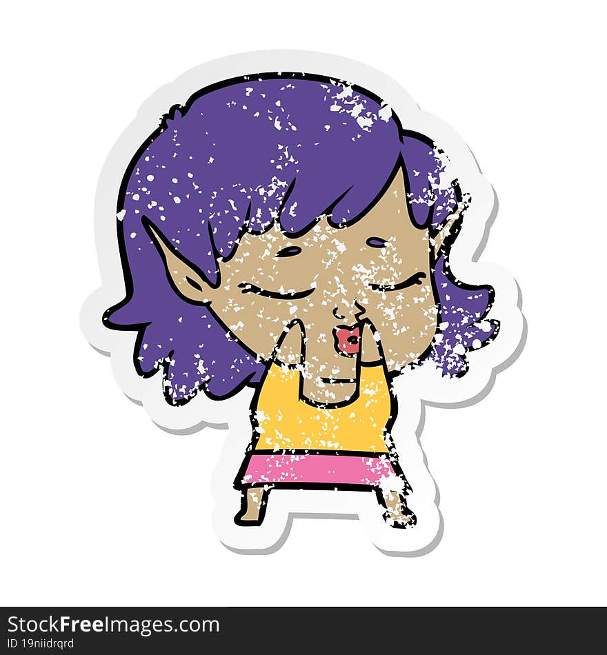 distressed sticker of a pretty cartoon elf girl