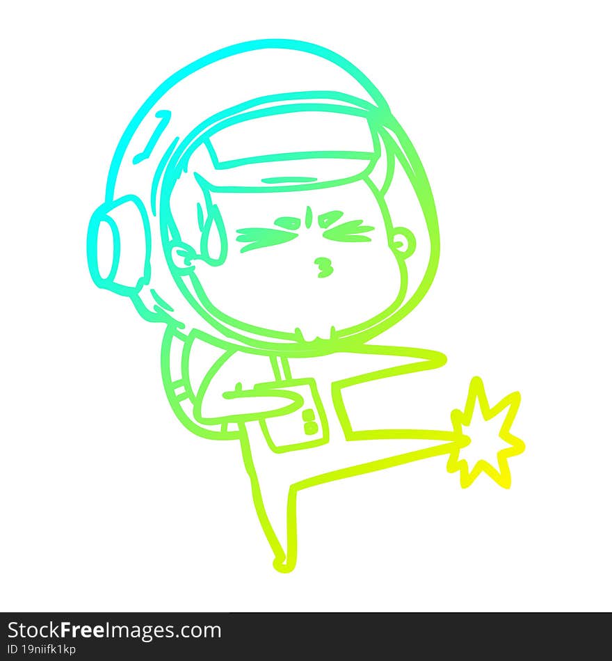 Cold Gradient Line Drawing Cartoon Stressed Astronaut