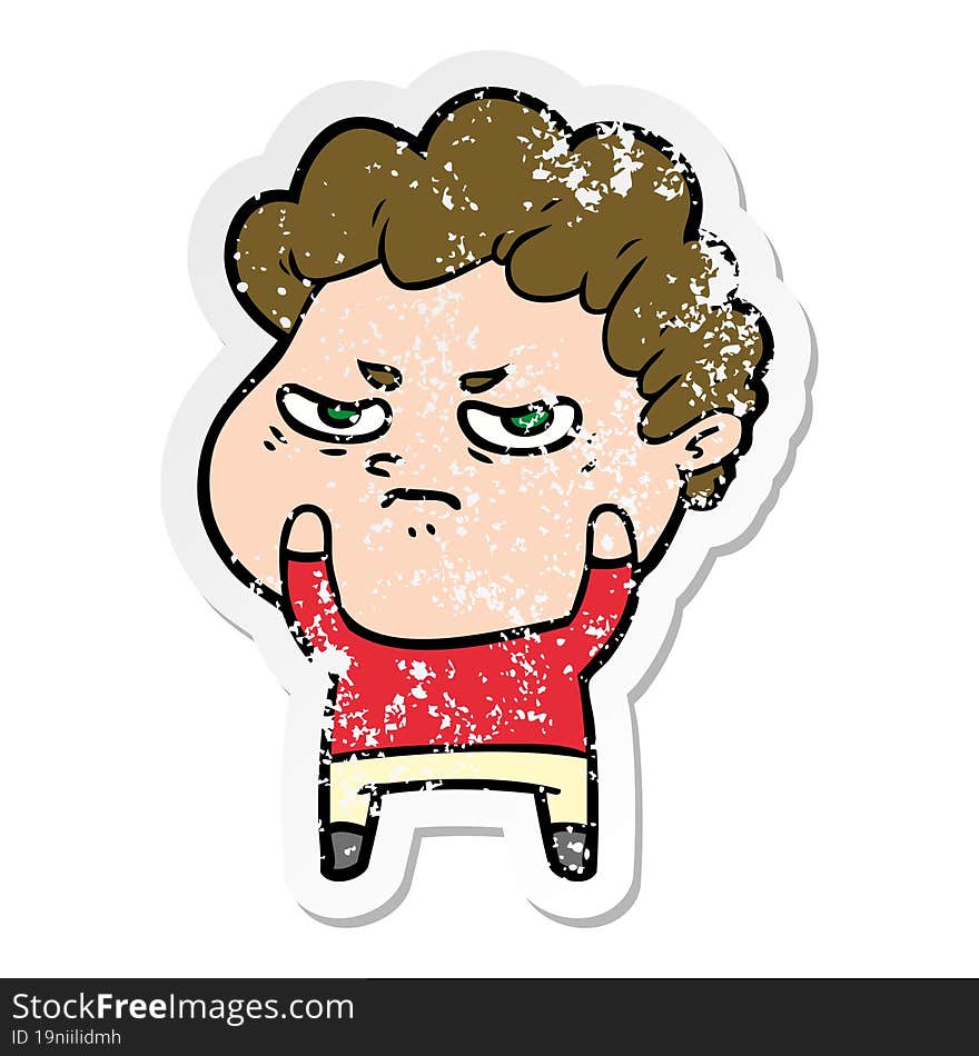 distressed sticker of a cartoon angry man