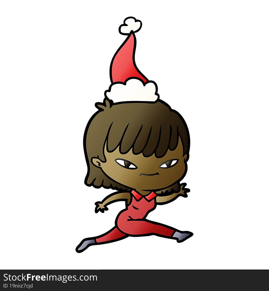 gradient cartoon of a woman wearing santa hat