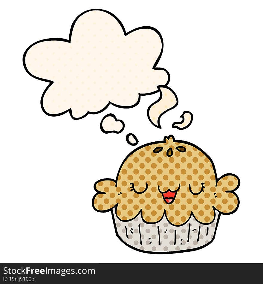 cute cartoon pie and thought bubble in comic book style