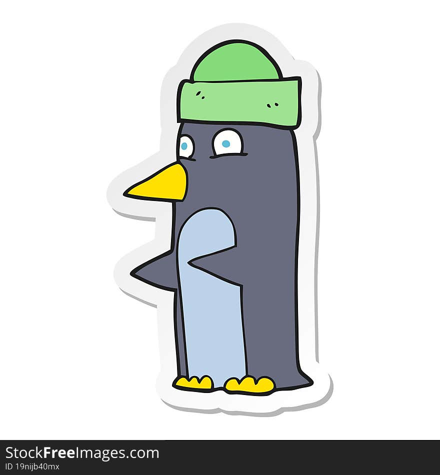 sticker of a cartoon penguin wearing hat