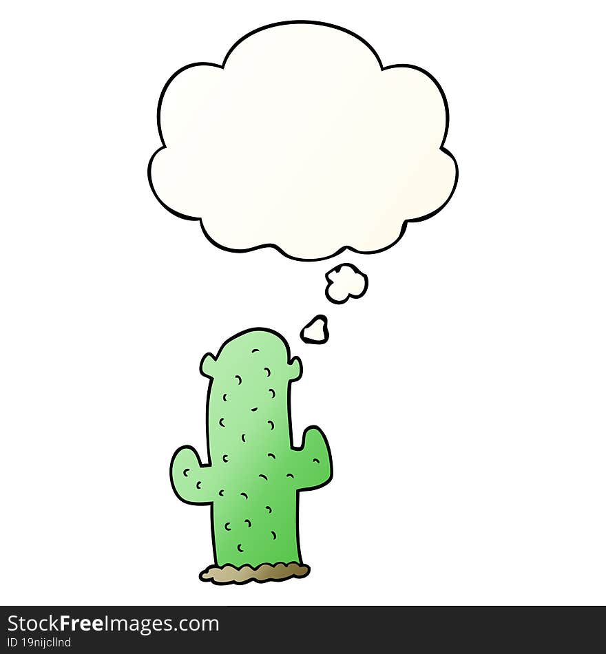 cartoon cactus and thought bubble in smooth gradient style