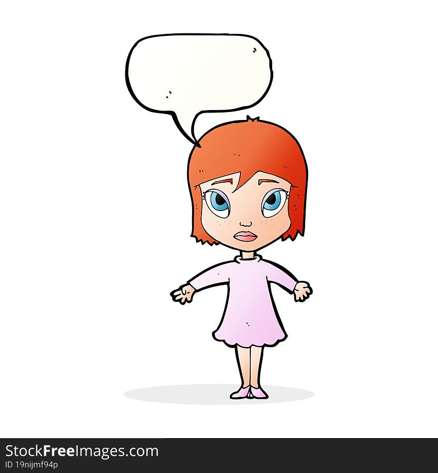 Cartoon Girl In Dress With Speech Bubble