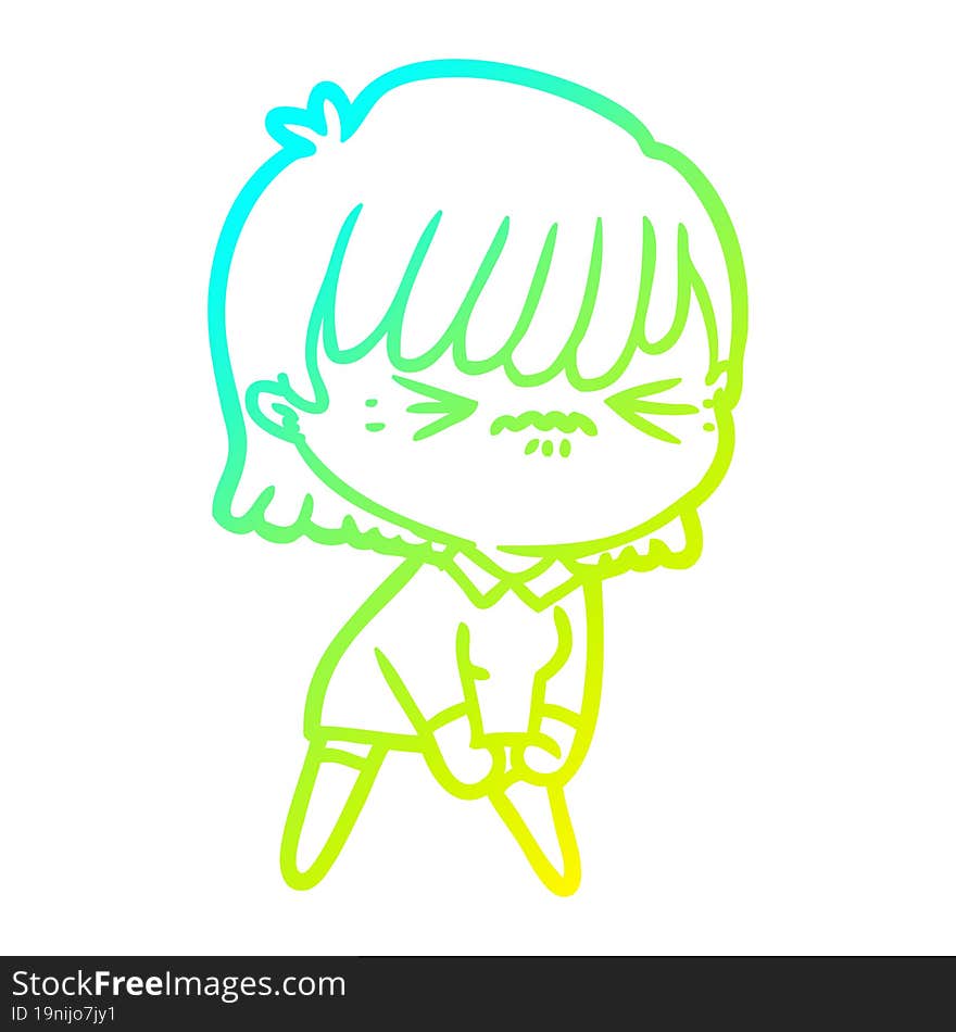 cold gradient line drawing annoyed cartoon girl