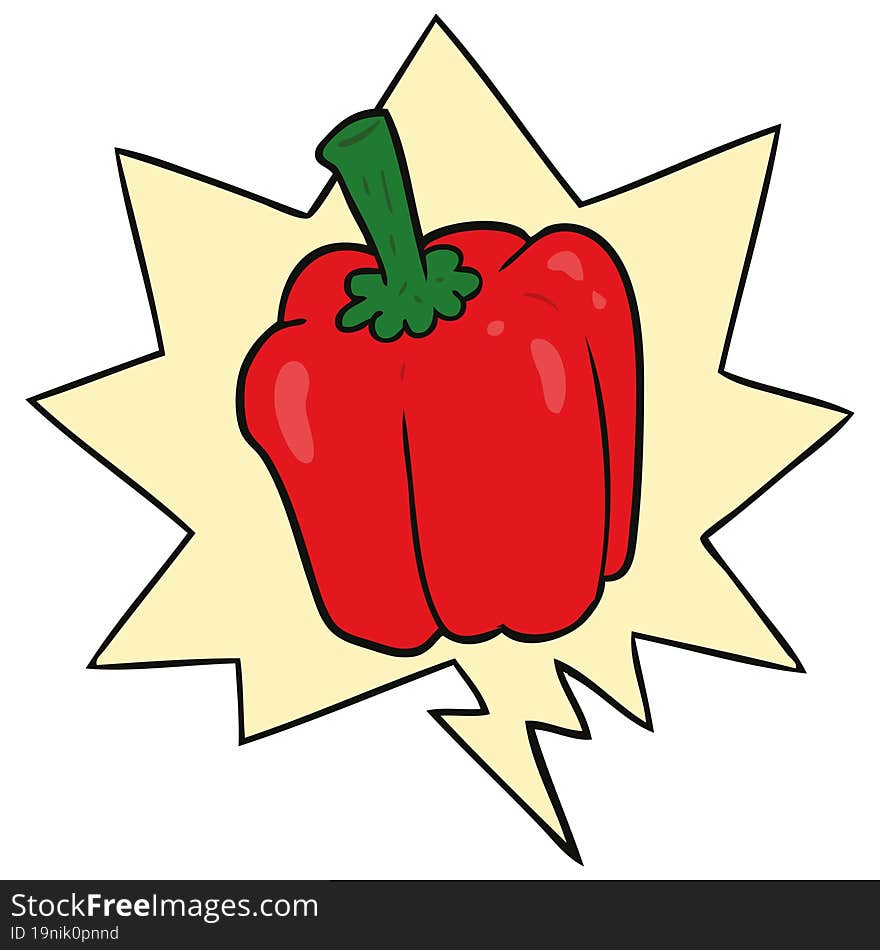 Cartoon Fresh Organic Pepper And Speech Bubble