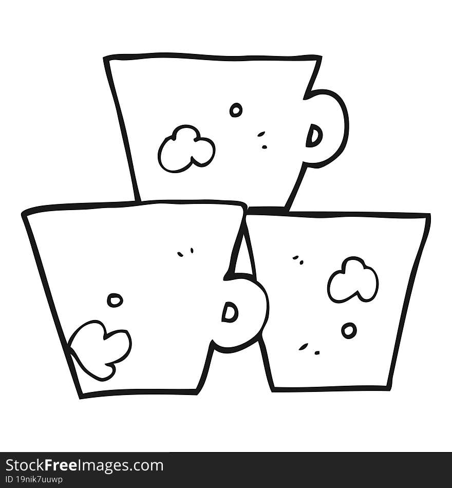 black and white cartoon stack of coffee cups