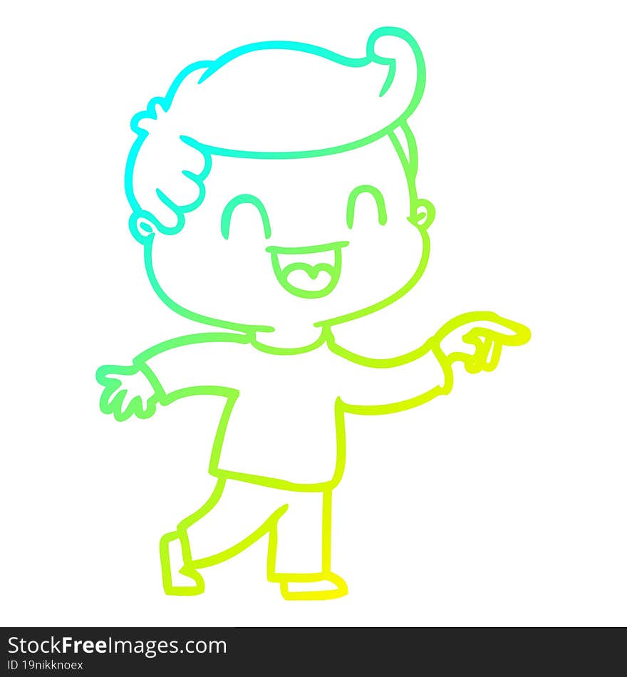 cold gradient line drawing of a cartoon happy man pointing