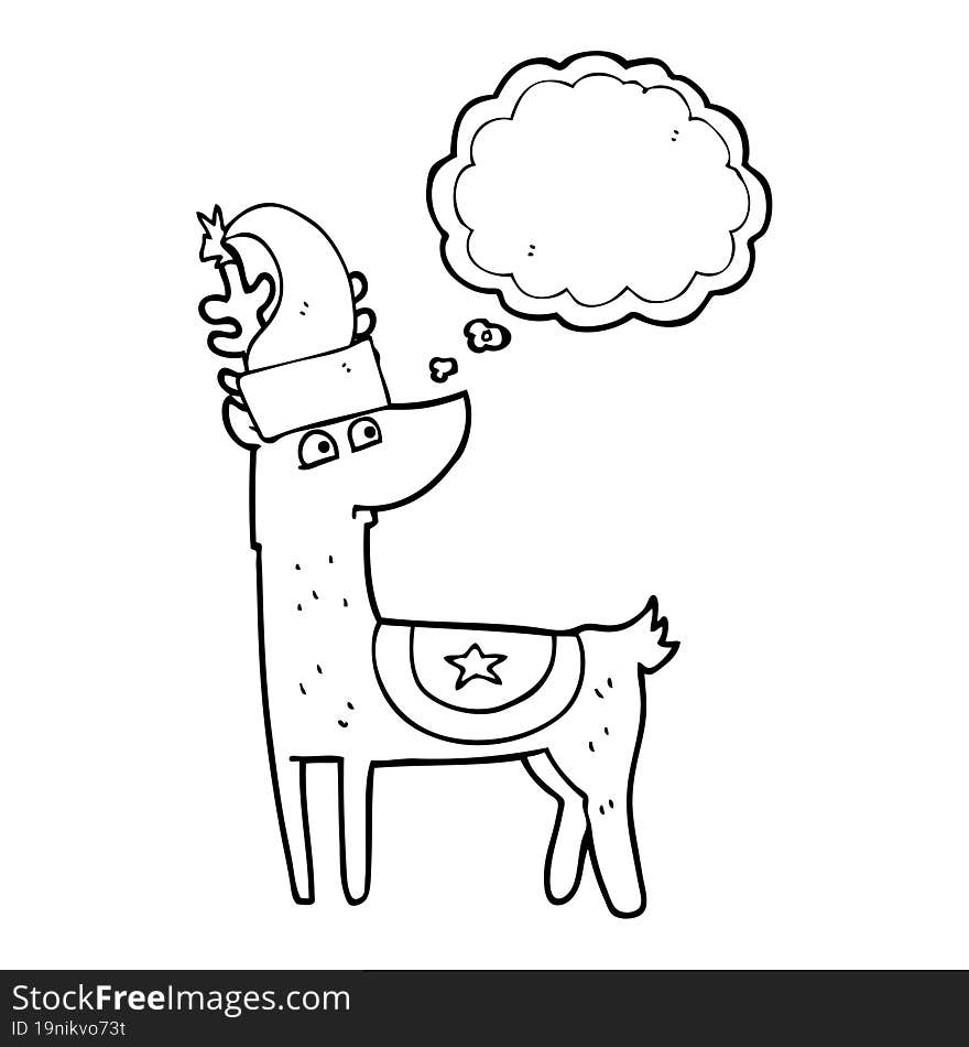 thought bubble cartoon reindeer wearing christmas hat