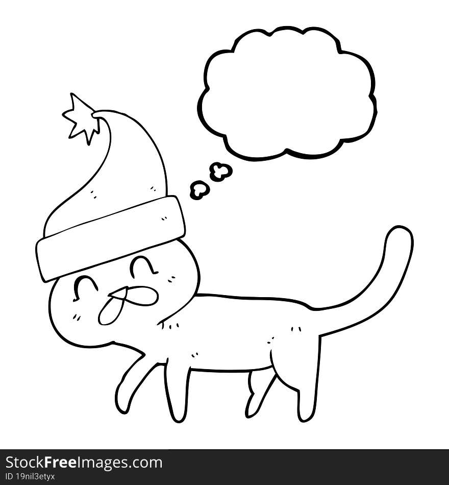 Thought Bubble Cartoon Cat Wearing Christmas Hat