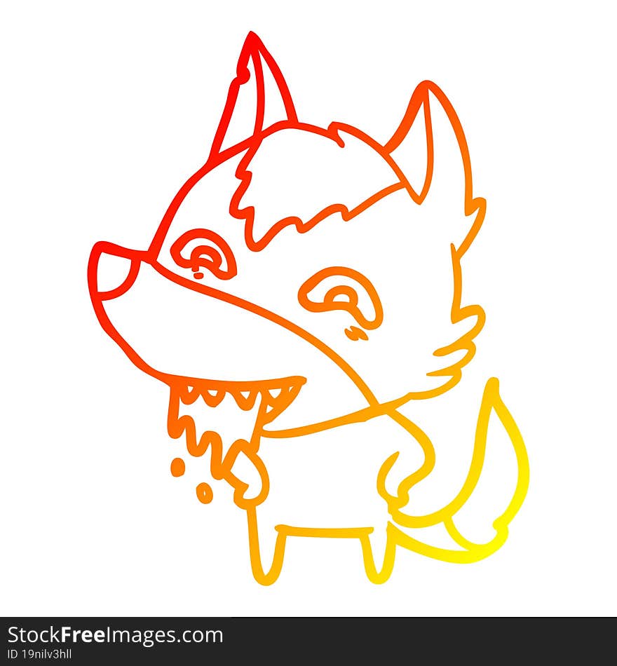 Warm Gradient Line Drawing Cartoon Hungry Wolf