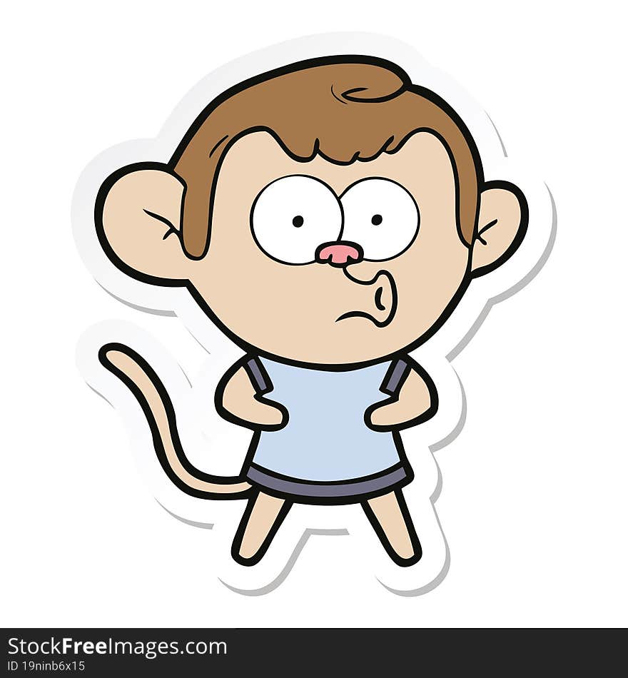 sticker of a cartoon surprised monkey