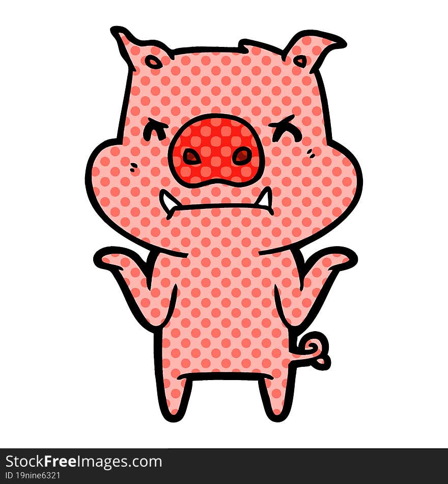 angry cartoon pig shrugging shoulders. angry cartoon pig shrugging shoulders