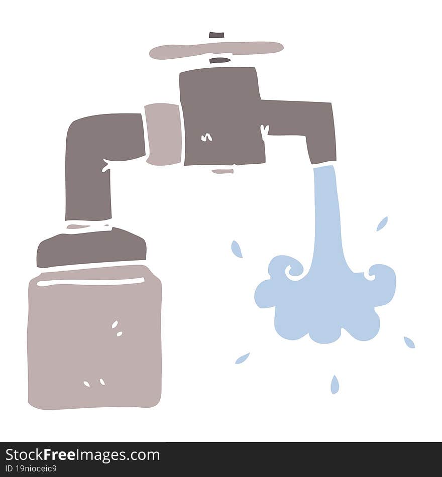 Flat Color Illustration Cartoon Running Faucet