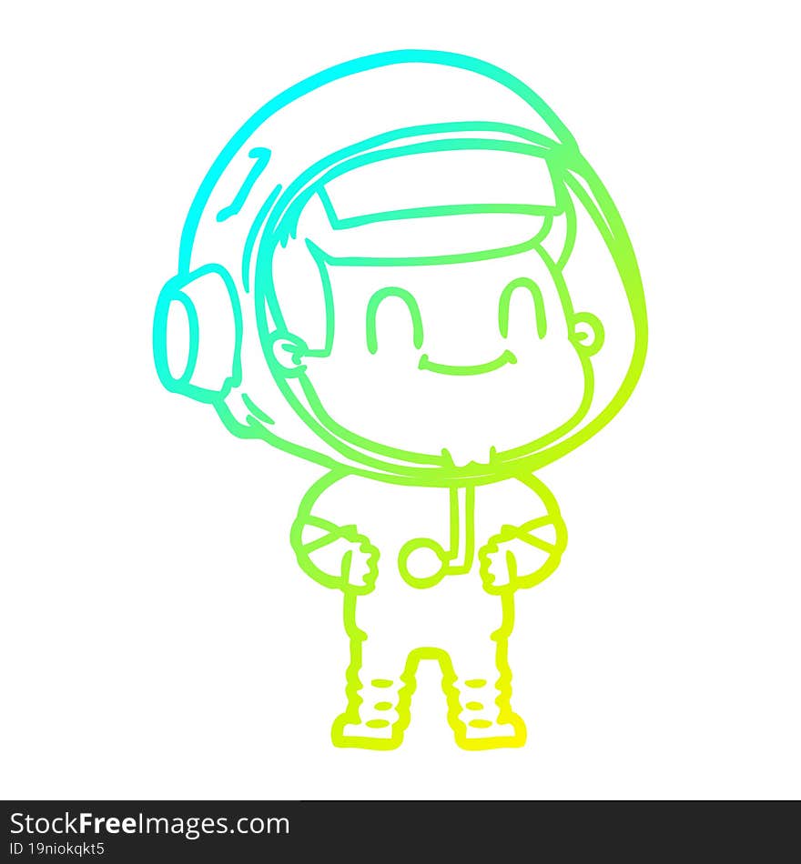 cold gradient line drawing happy cartoon astronaut man