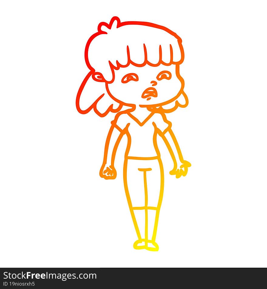 warm gradient line drawing cartoon worried woman