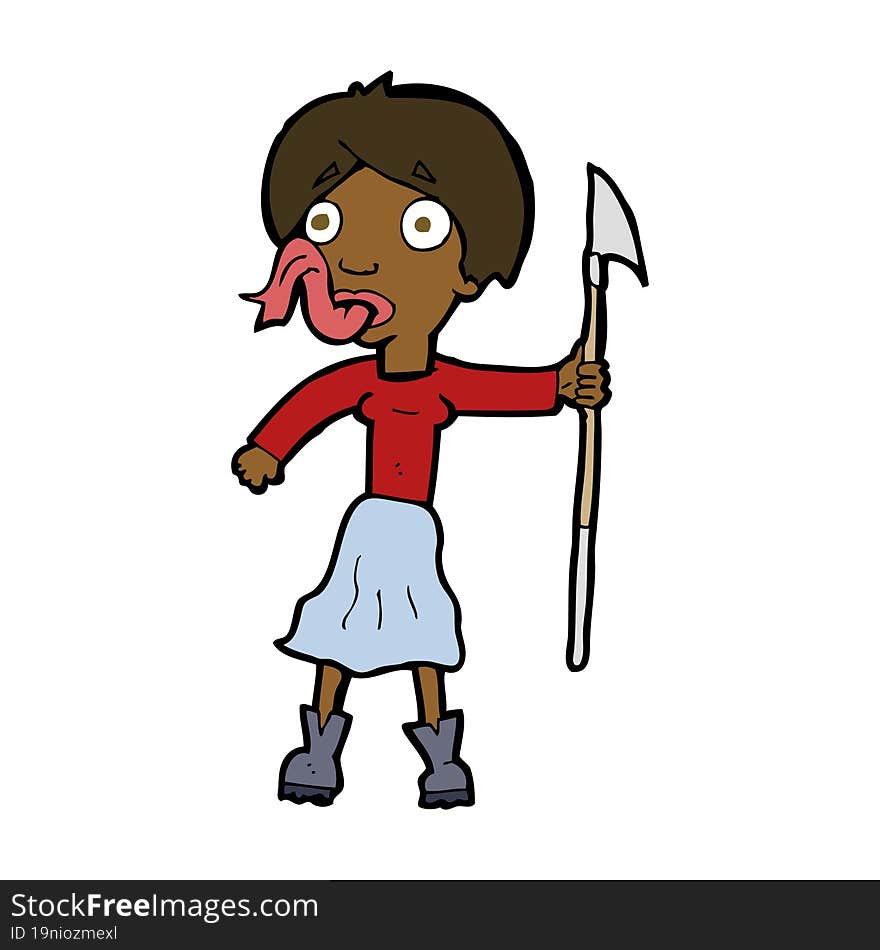 Cartoon Woman With Spear Sticking Out Tongue