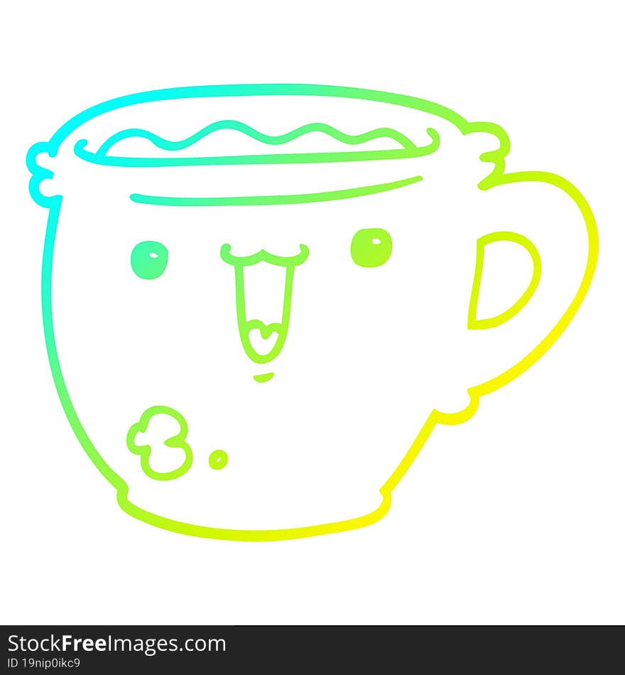 cold gradient line drawing cute cartoon coffee cup