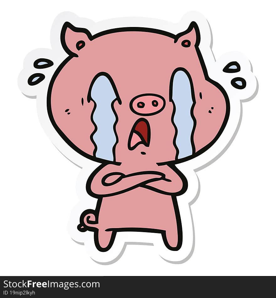 sticker of a crying pig cartoon