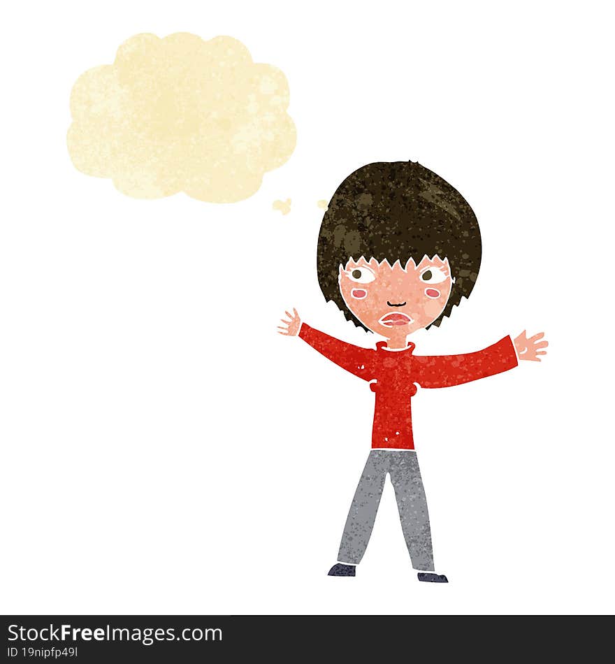 Cartoon Waving Woman With Thought Bubble