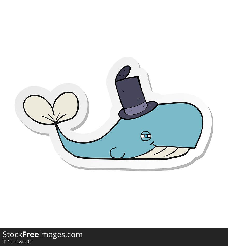 sticker of a cartoon whale wearing hat