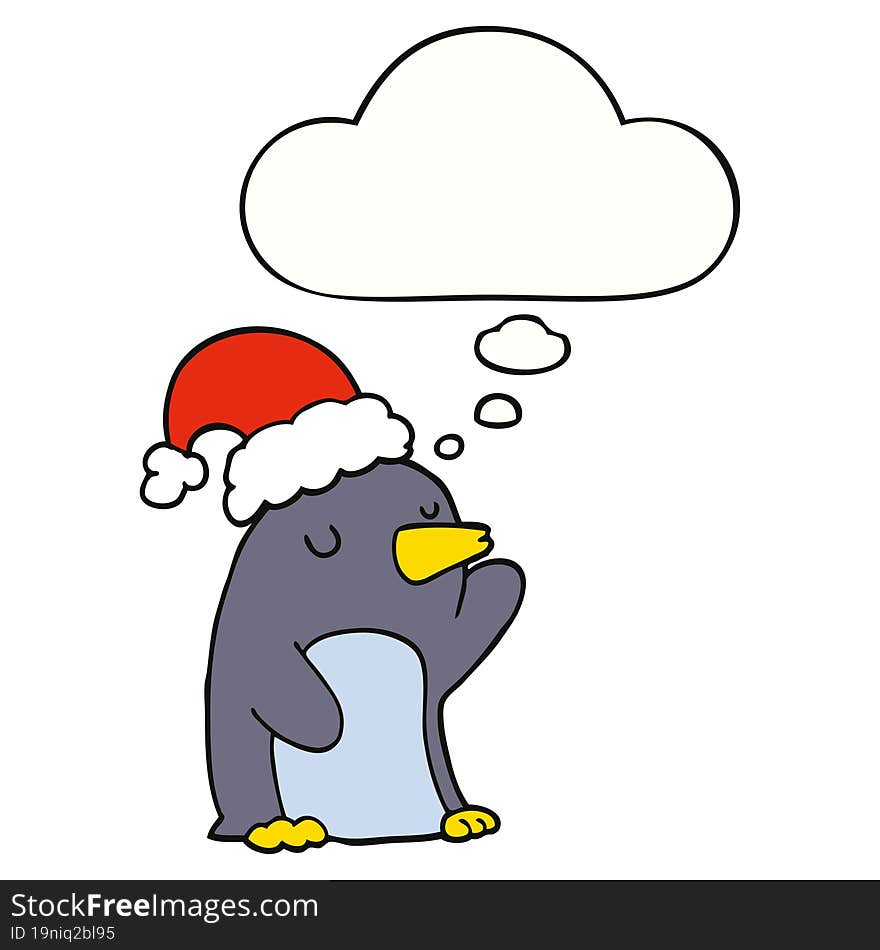 cute cartoon christmas penguin and thought bubble