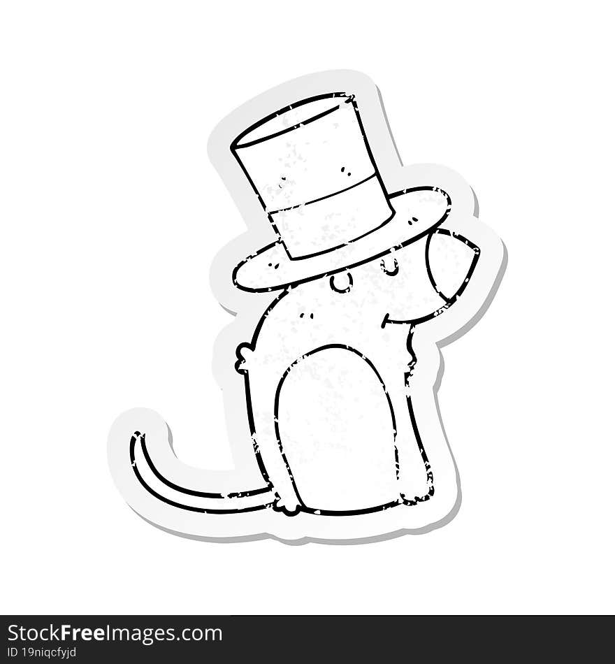 distressed sticker of a cartoon rat wearing christmas hat