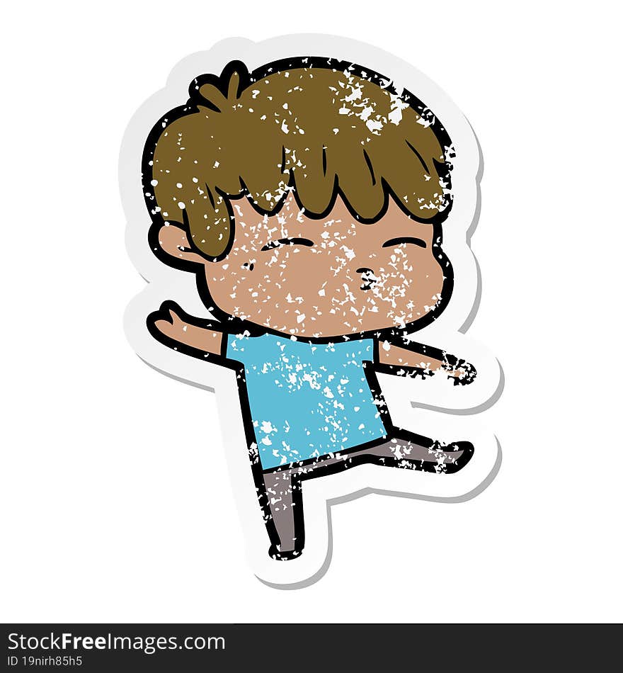 distressed sticker of a cartoon curious boy