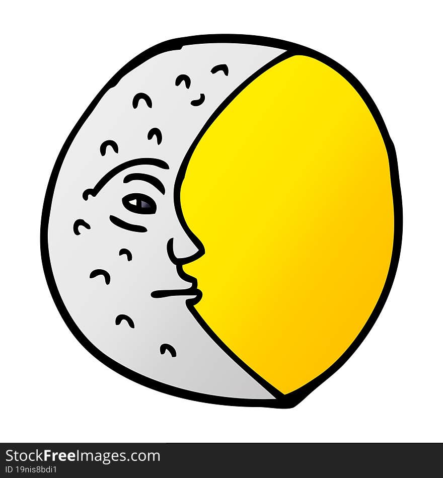 Cartoon Doodle Crescent Moon With Face