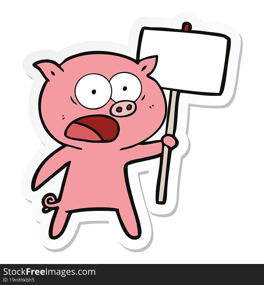 Sticker Of A Cartoon Pig Protesting