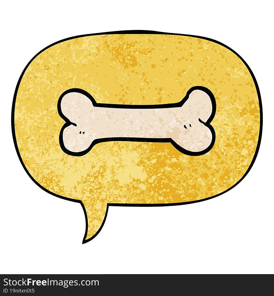 cartoon bone and speech bubble in retro texture style