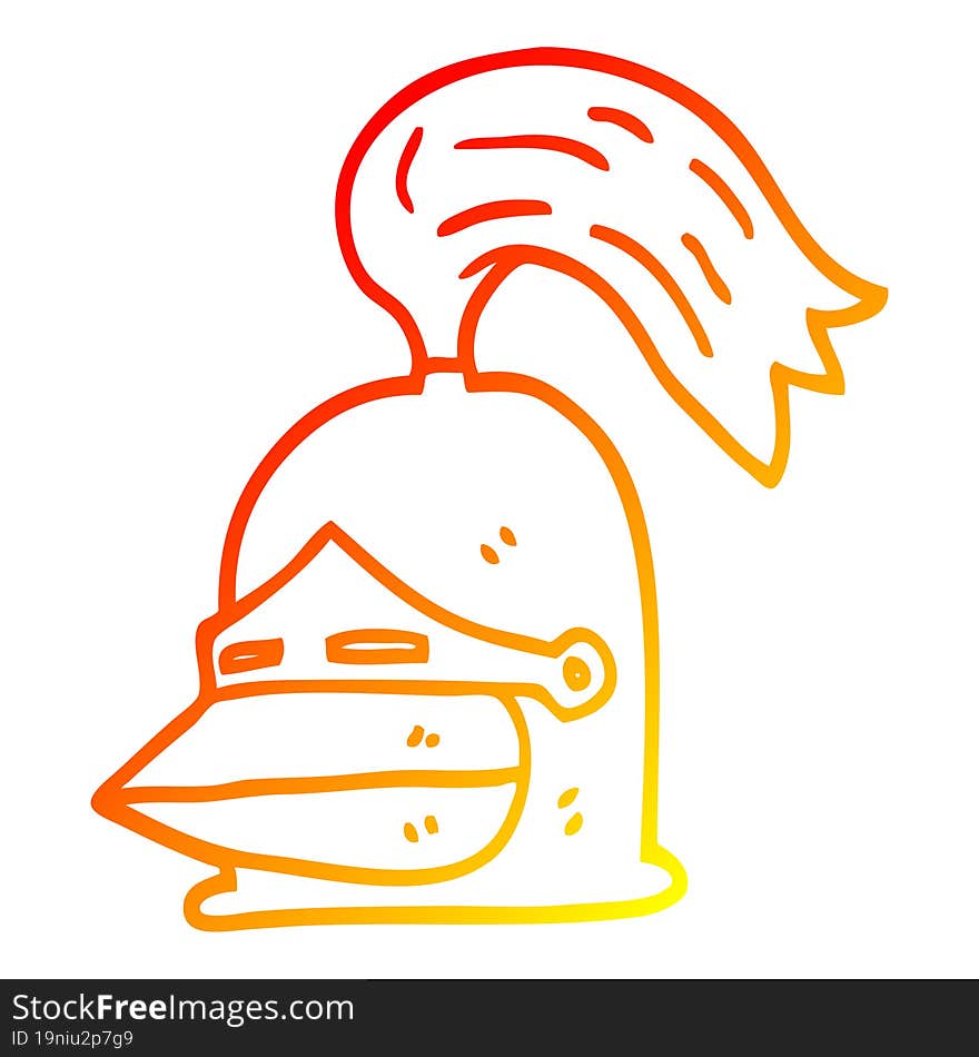 warm gradient line drawing of a cartoon knight helmet