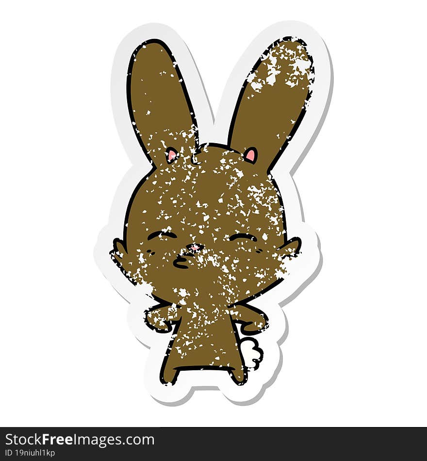 Distressed Sticker Of A Curious Bunny Cartoon