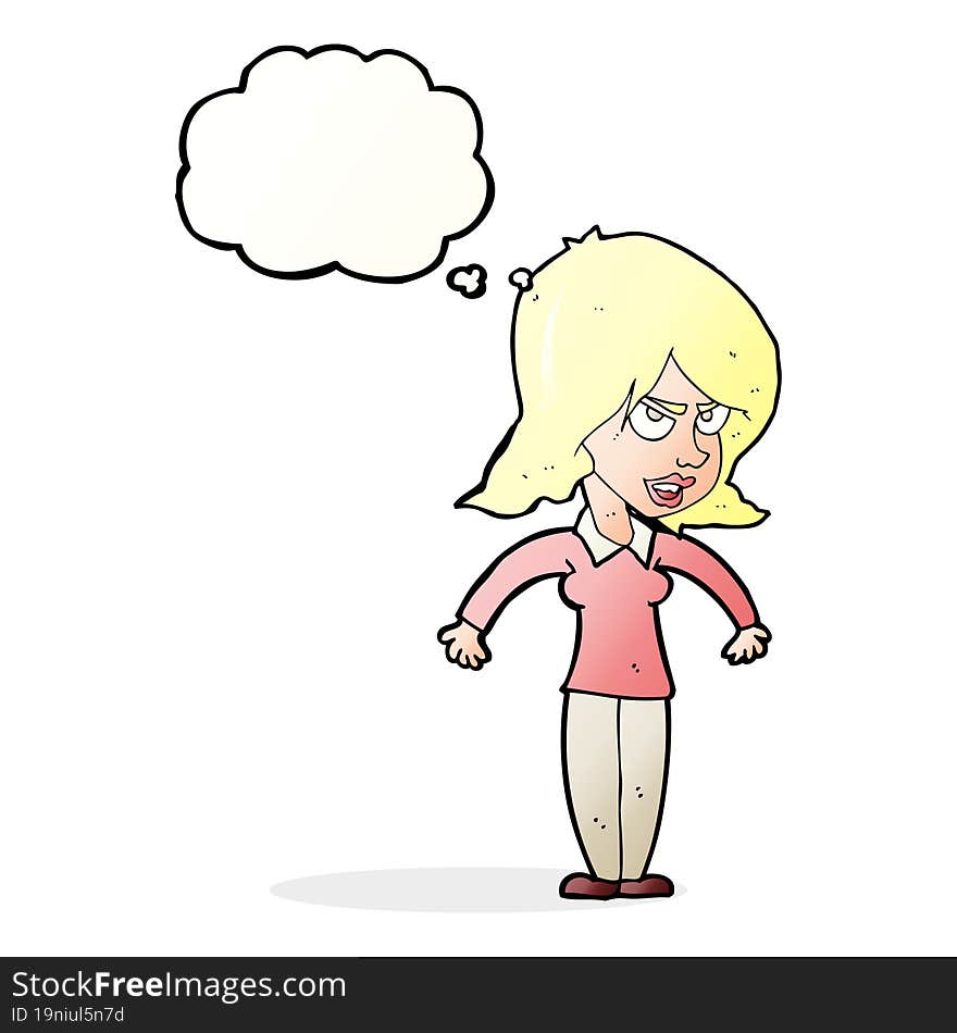 cartoon mean woman with thought bubble