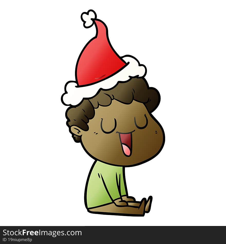 laughing gradient cartoon of a man wearing santa hat