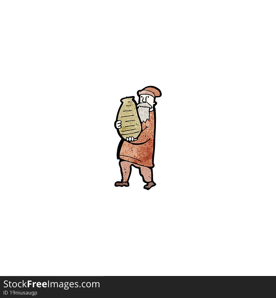 cartoon man carrying clay pot