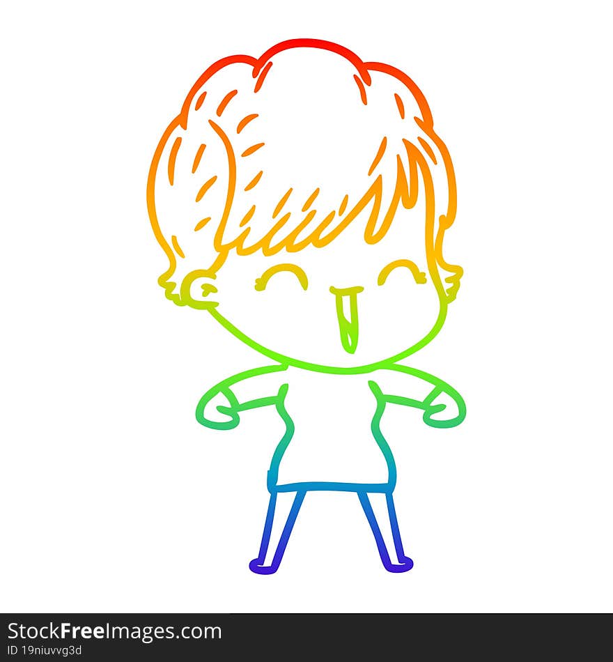 rainbow gradient line drawing of a cartoon laughing woman