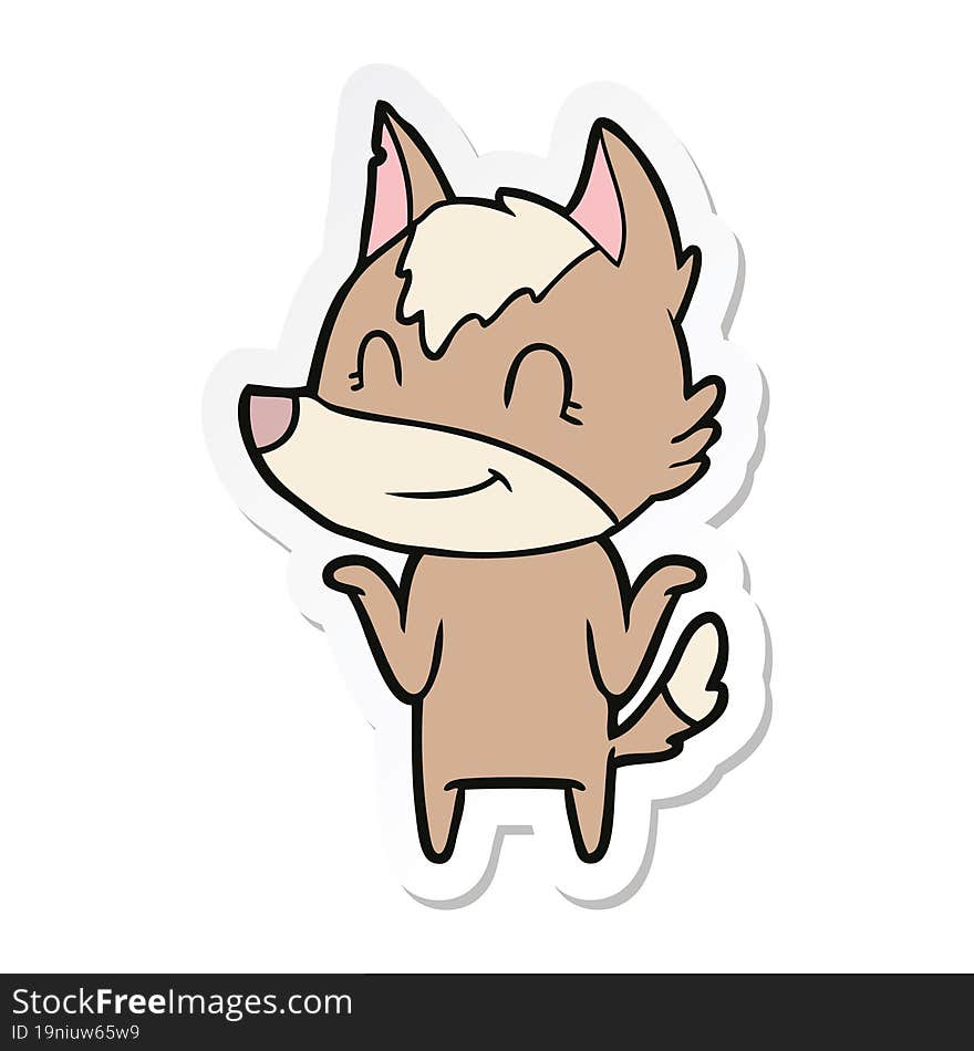 sticker of a friendly cartoon wolf