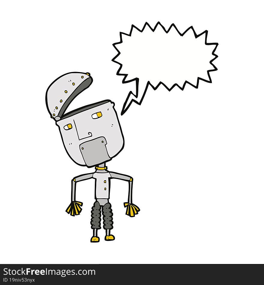 cartoon funny robot with speech bubble