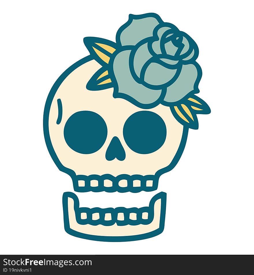 iconic tattoo style image of a skull and rose. iconic tattoo style image of a skull and rose