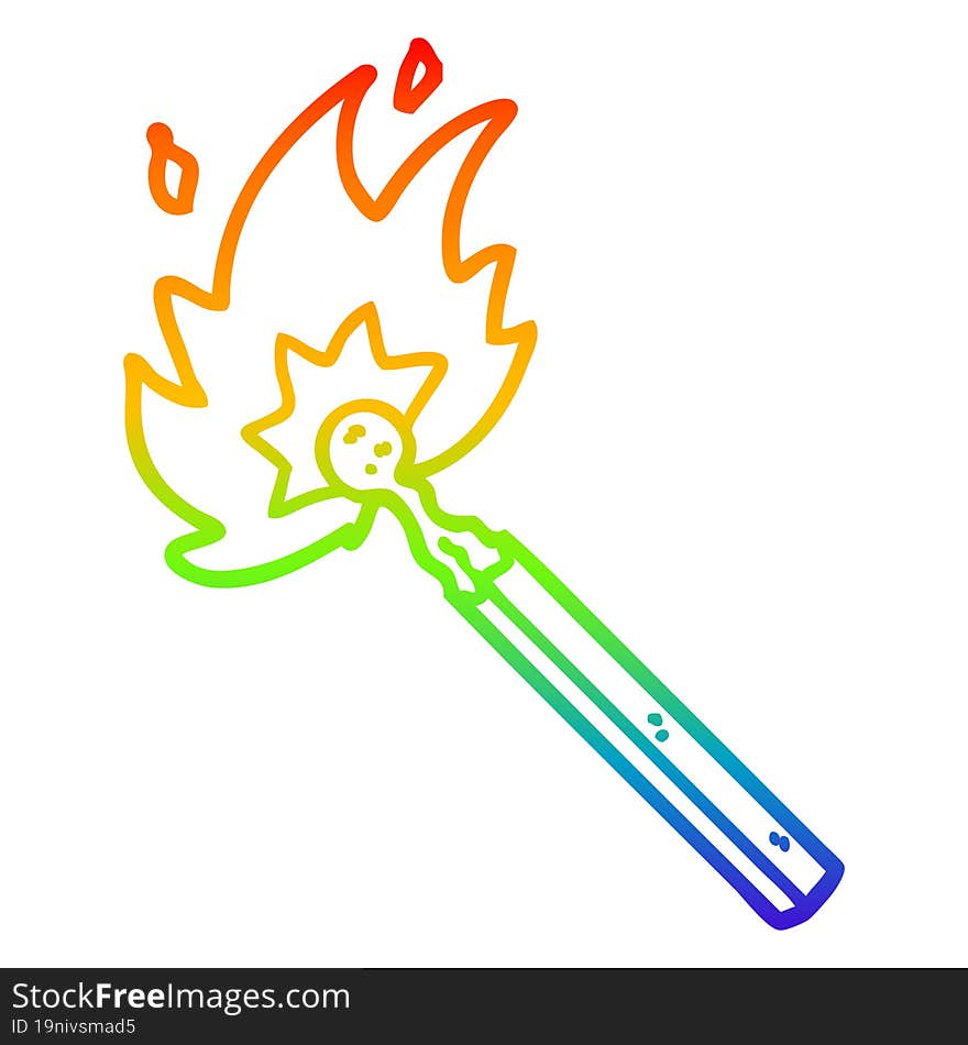 rainbow gradient line drawing cartoon burning match