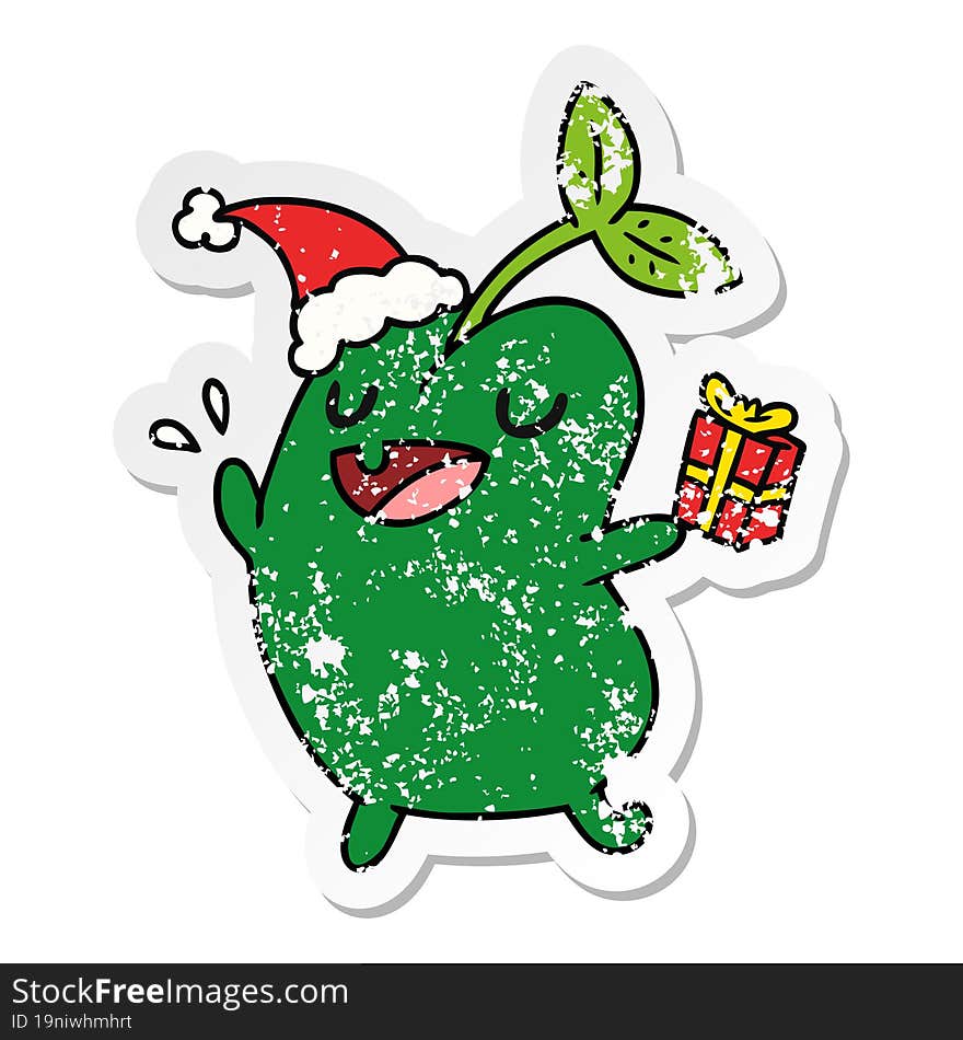 christmas distressed sticker cartoon of kawaii seed