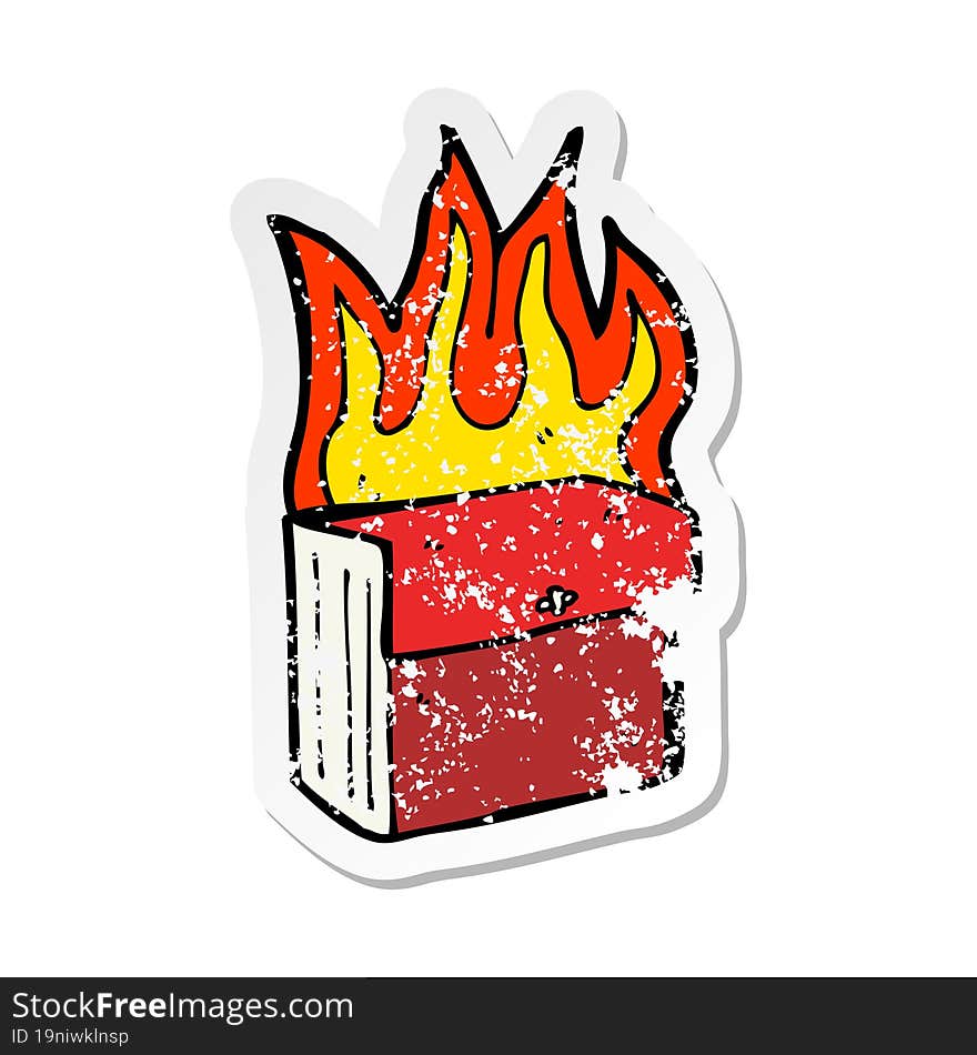 retro distressed sticker of a cartoon burning business files