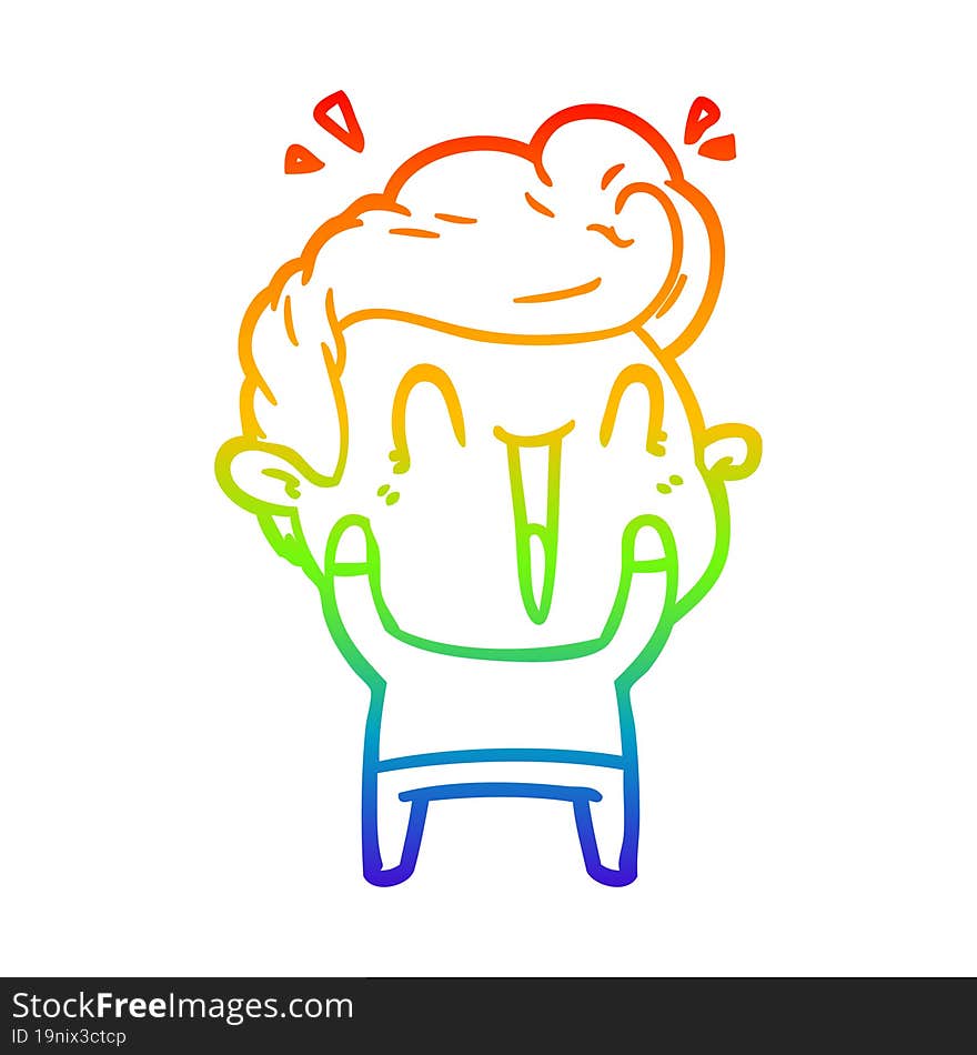 rainbow gradient line drawing of a cartoon happy man