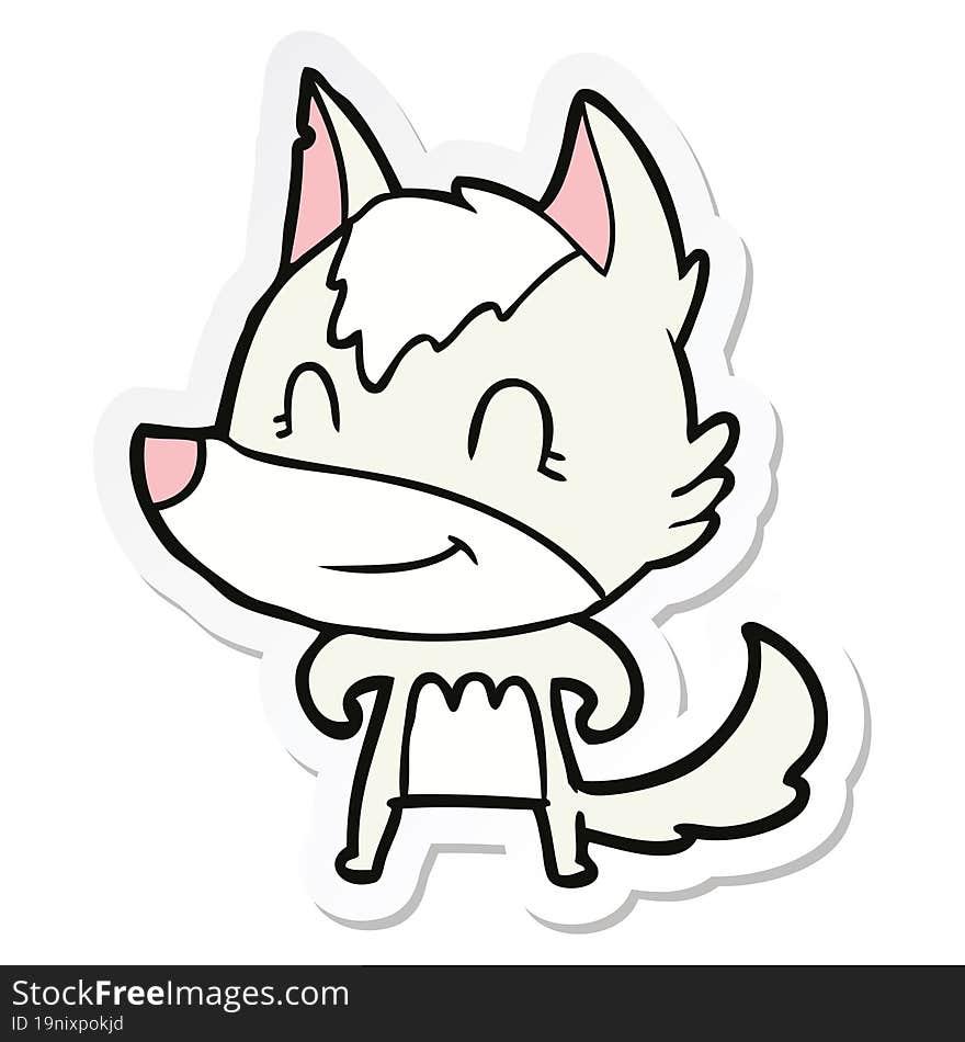 Sticker Of A Friendly Cartoon Wolf