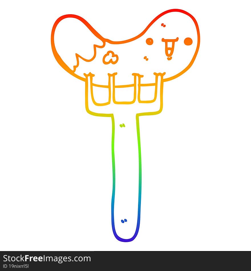 rainbow gradient line drawing cartoon sausage and fork