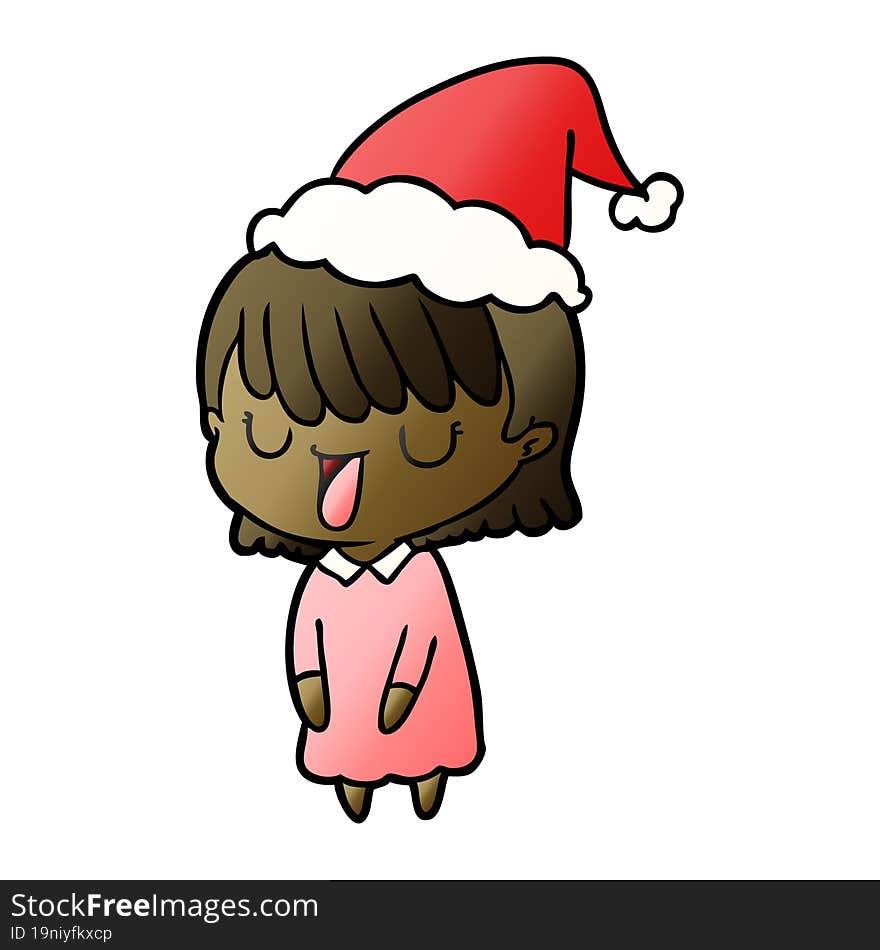 gradient cartoon of a woman wearing santa hat