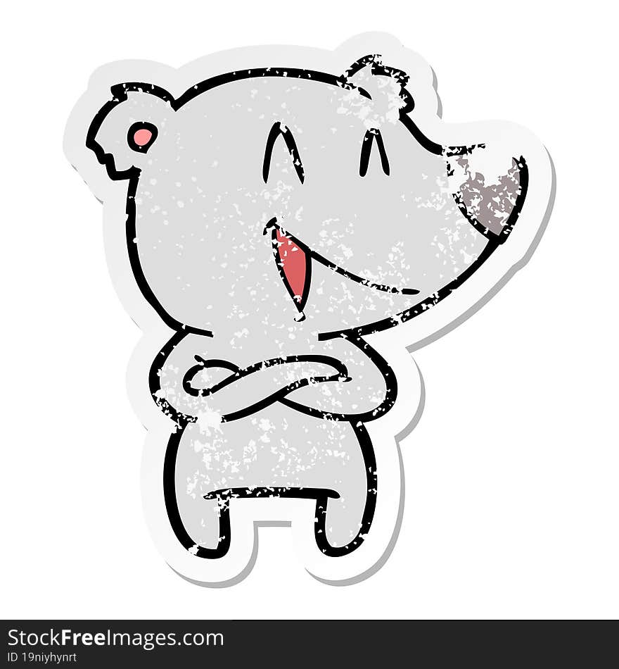 distressed sticker of a laughing bear cartoon